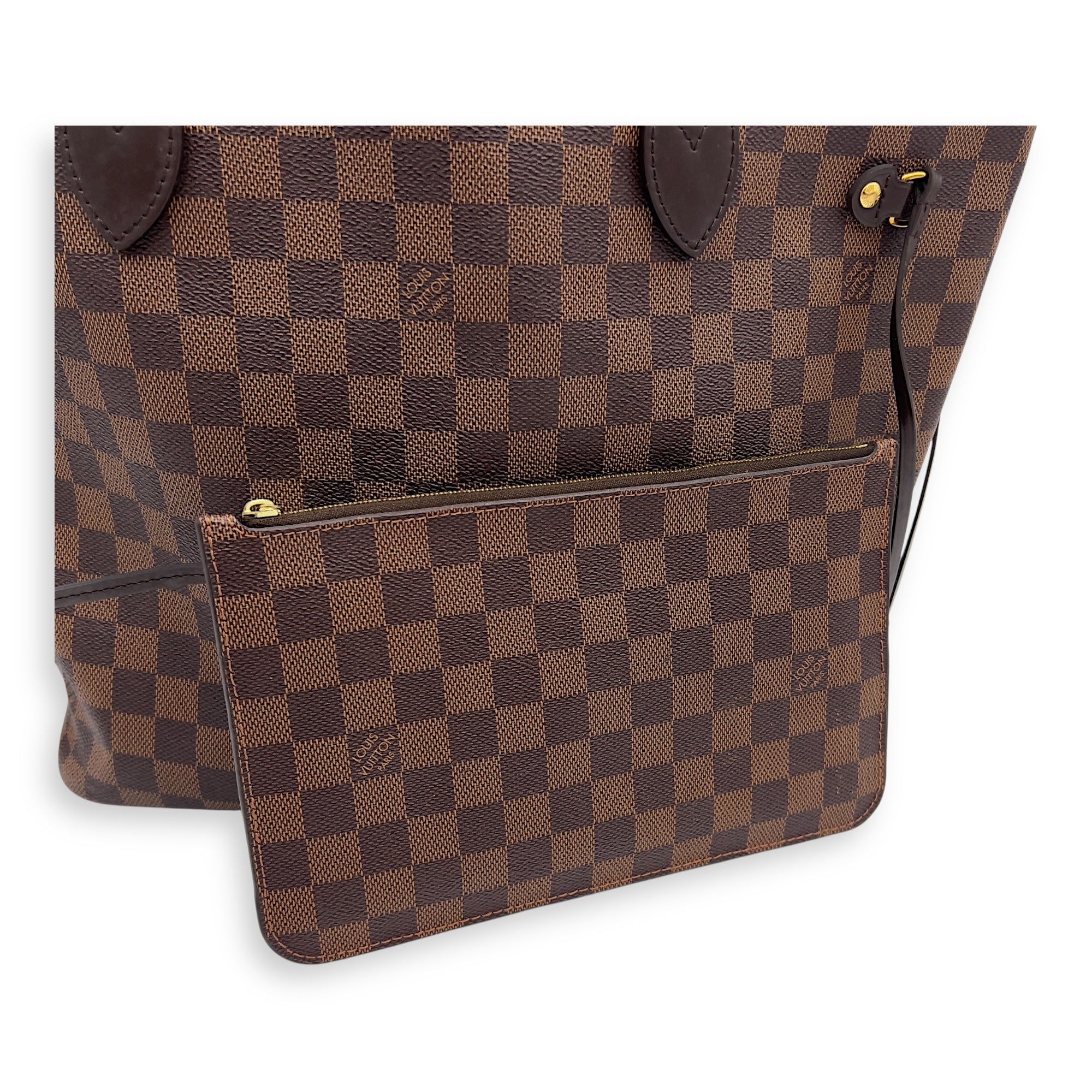 Louis Vuitton Neverfull Tote Bag MM Damier Ebene in Coated Canvas, Gold hardware_22