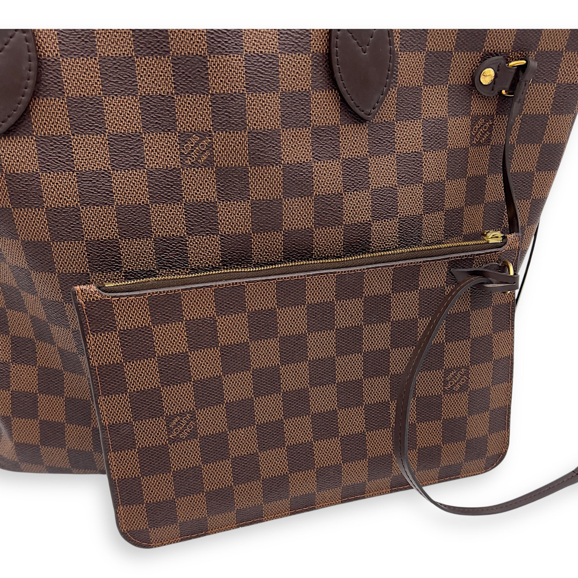 Louis Vuitton Neverfull Tote Bag MM Damier Ebene in Coated Canvas, Gold hardware_23