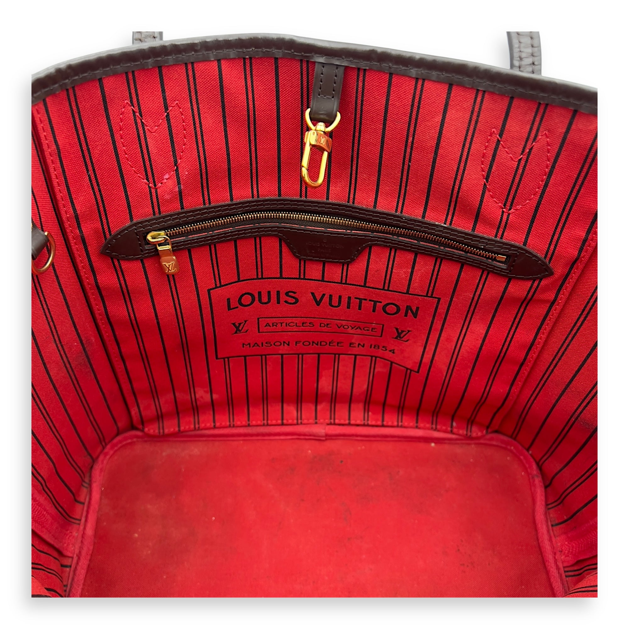 Louis Vuitton Neverfull Tote Bag MM Damier Ebene in Coated Canvas, Gold hardware_7