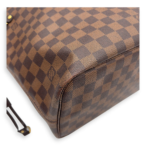 Louis Vuitton Neverfull Tote Bag MM Damier Ebene in Coated Canvas, Gold hardware_9