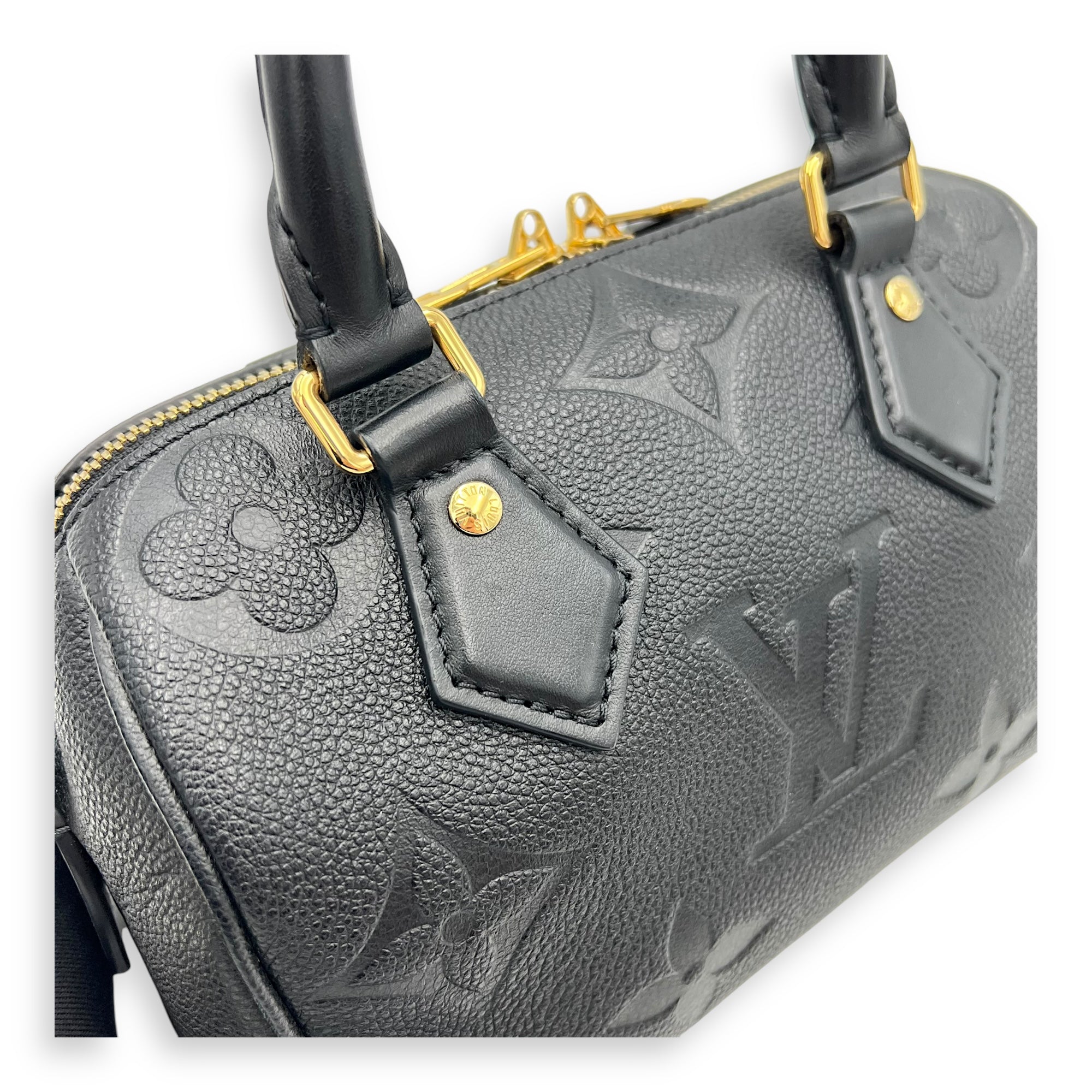 Louis Vuitton Speedy Bandouliere Top Handle Bag 20 Black in Empreinte Leather, Gold hardware_14