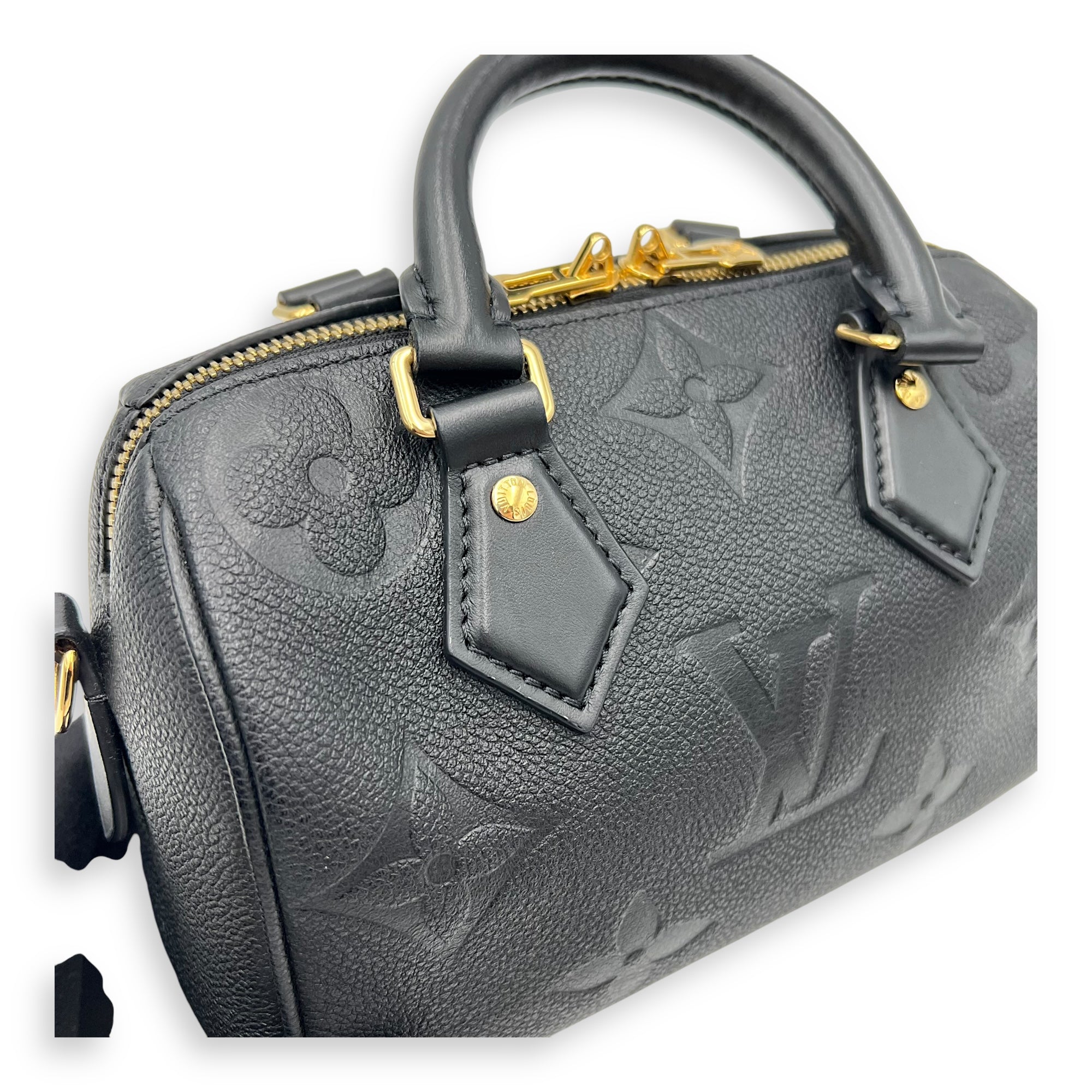 Louis Vuitton Speedy Bandouliere Top Handle Bag 20 Black in Empreinte Leather, Gold hardware_18