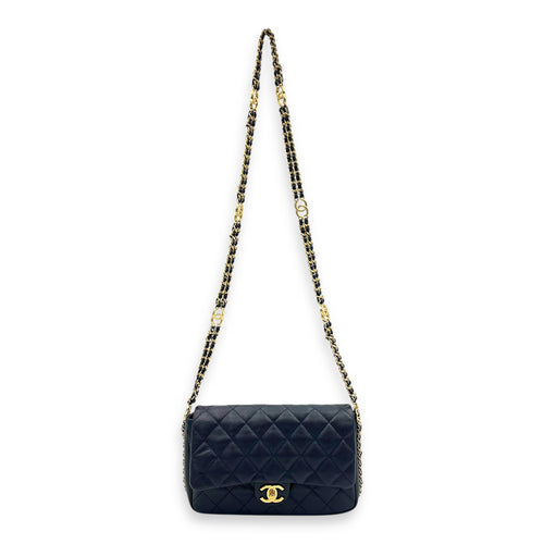 Chain Around Blue Crossbody Bag in Caviar Leather, Gold hardware