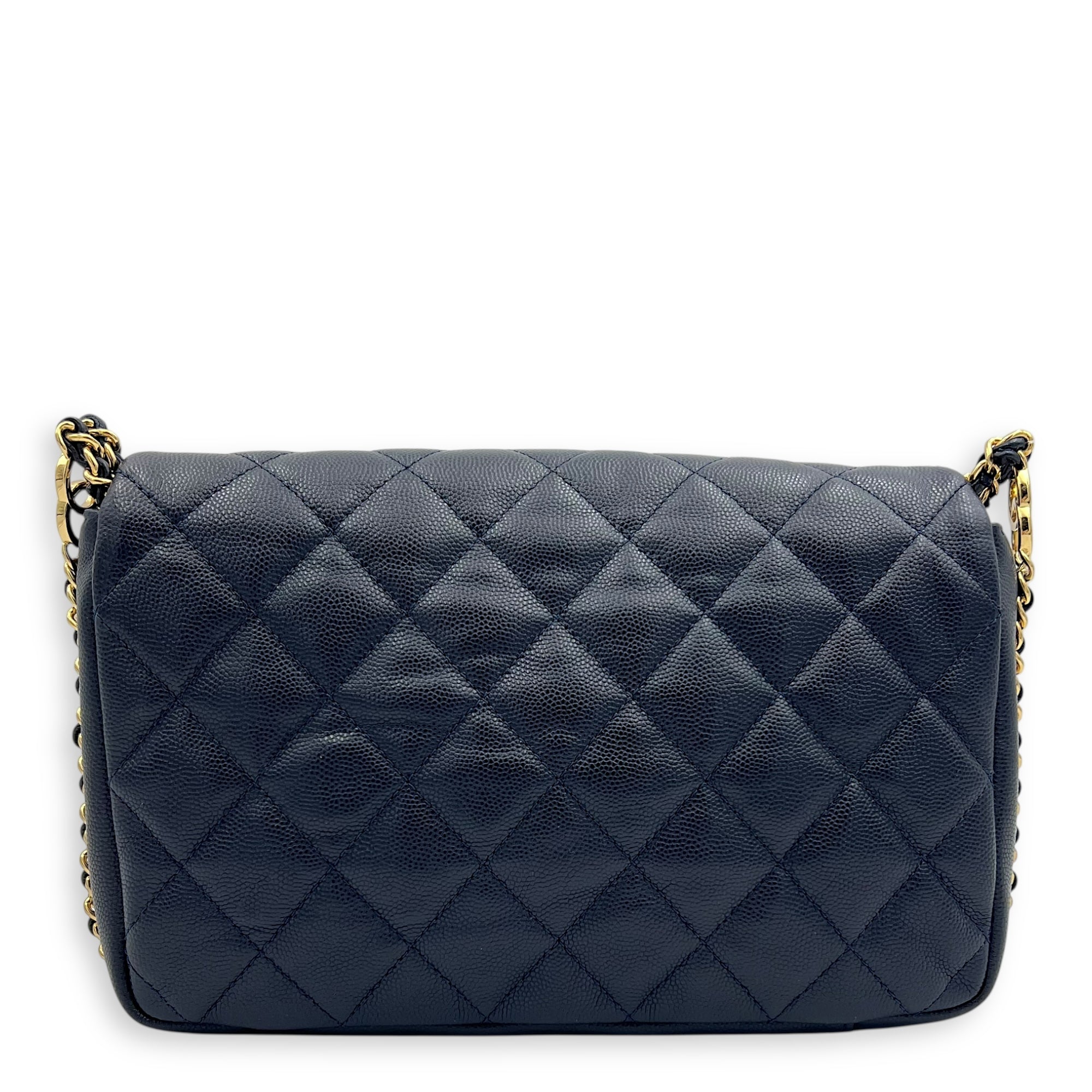 Chain Around Blue Crossbody Bag in Caviar Leather, Gold hardware