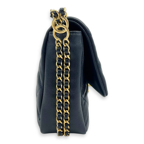 Chain Around Blue Crossbody Bag in Caviar Leather, Gold hardware