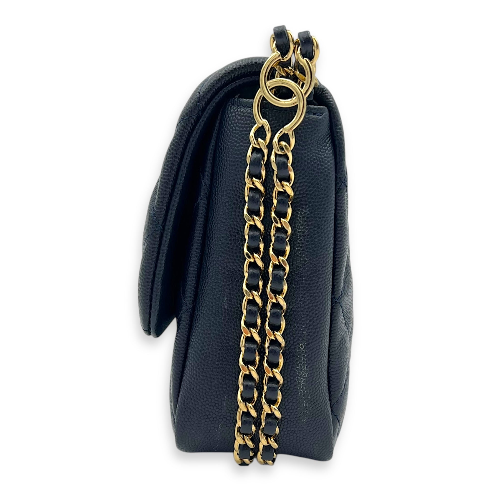 Chain Around Blue Crossbody Bag in Caviar Leather, Gold hardware