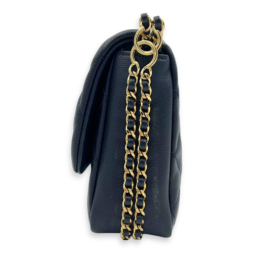 Chain Around Blue Crossbody Bag in Caviar Leather, Gold hardware