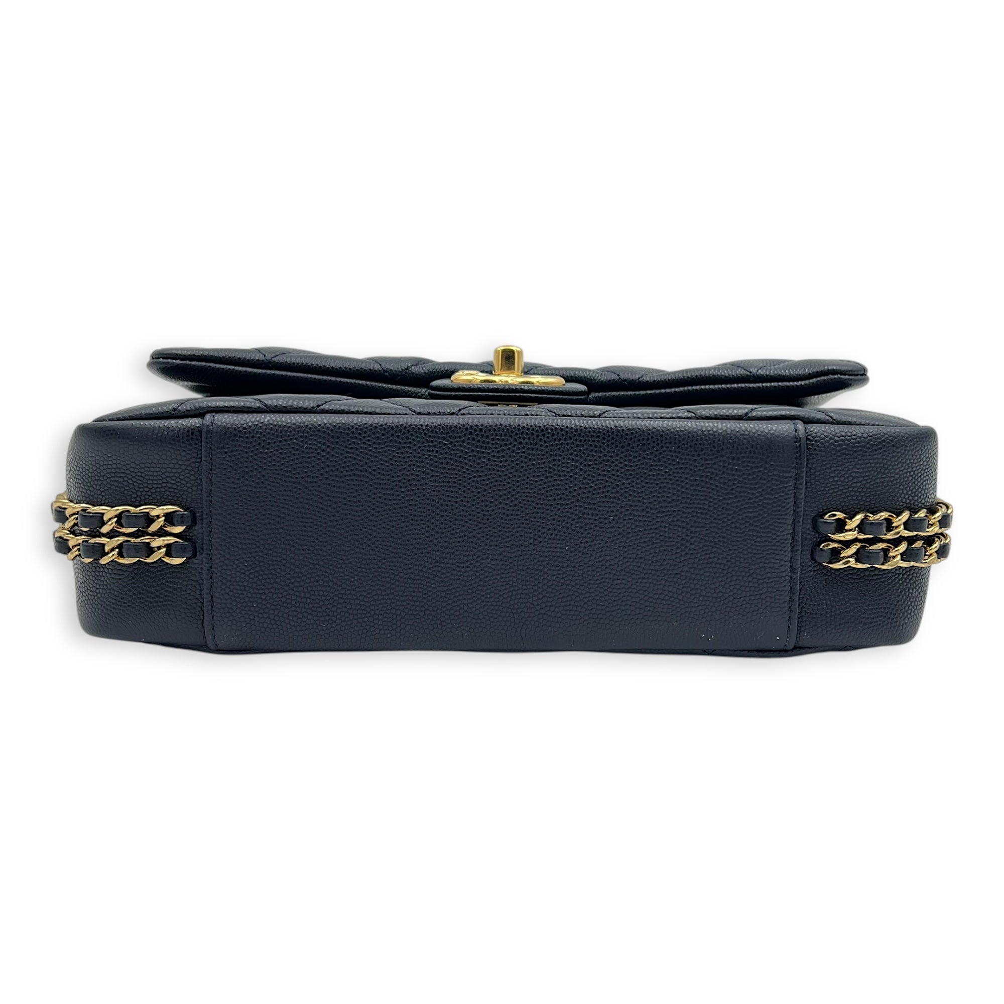Chain Around Blue Crossbody Bag in Caviar Leather, Gold hardware