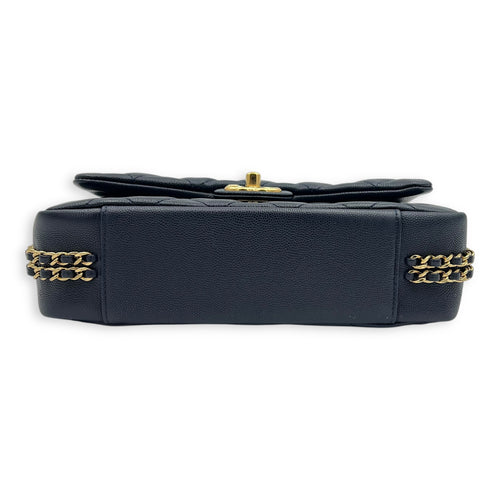 Chain Around Blue Crossbody Bag in Caviar Leather, Gold hardware