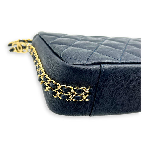 Chain Around Blue Crossbody Bag in Caviar Leather, Gold hardware