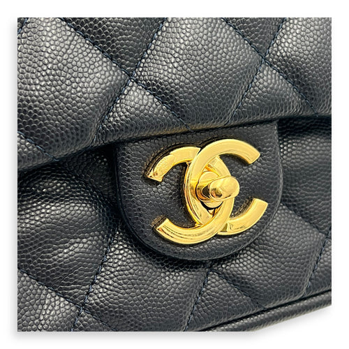 Chain Around Blue Crossbody Bag in Caviar Leather, Gold hardware