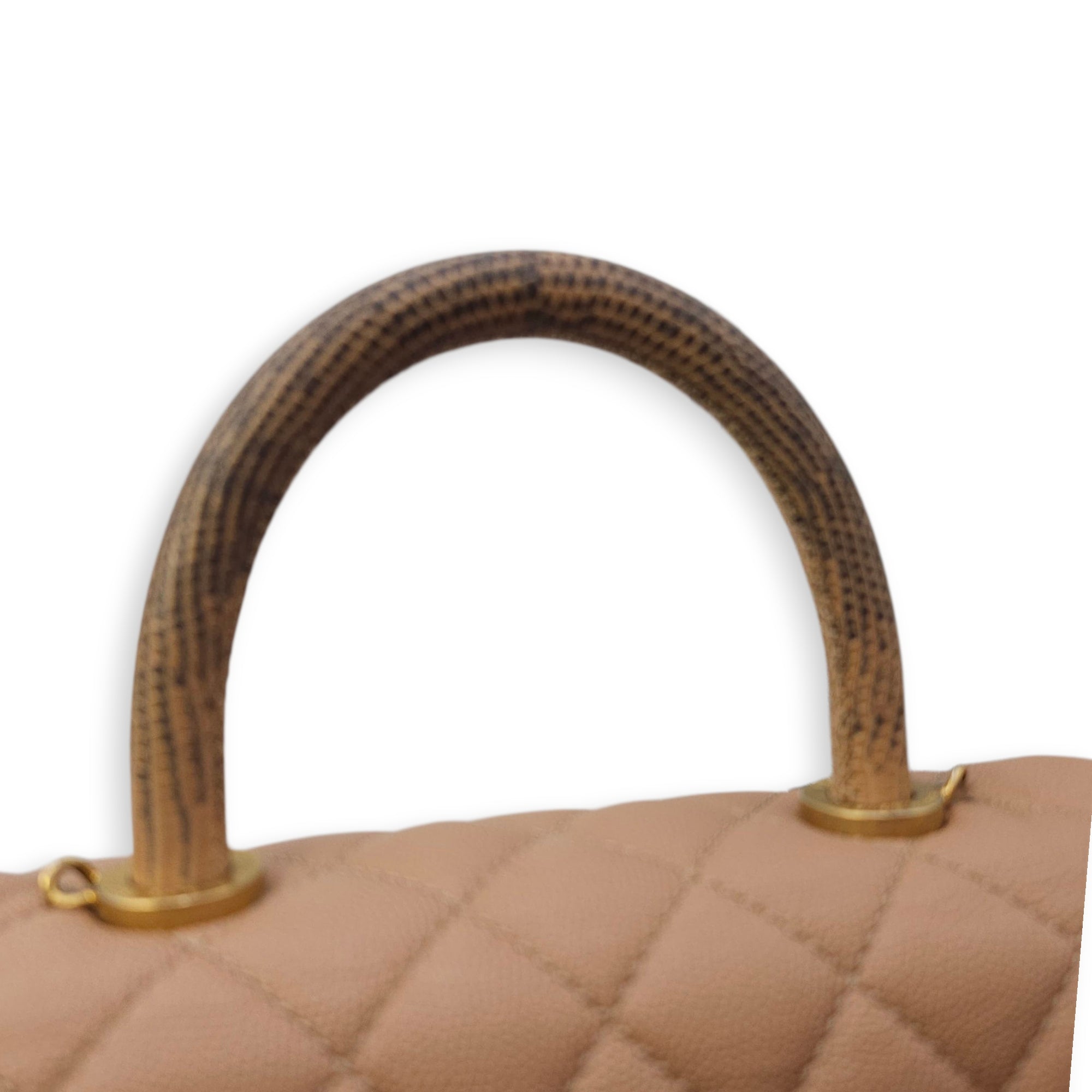 Quilted Coco Handle Small Beige Shoulder Bag in Caviar Leather, Gold hardware