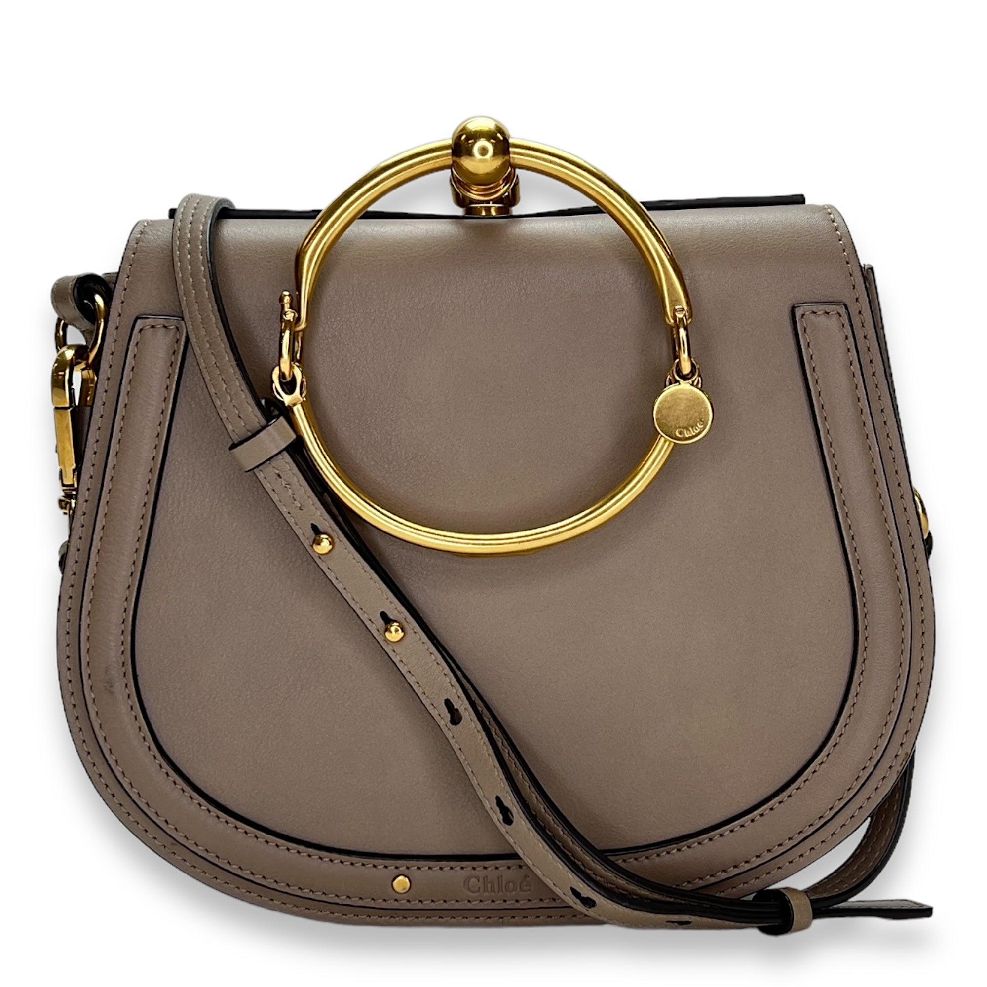 Nile Beige Top Handle Bag in Calfskin Gold hardware