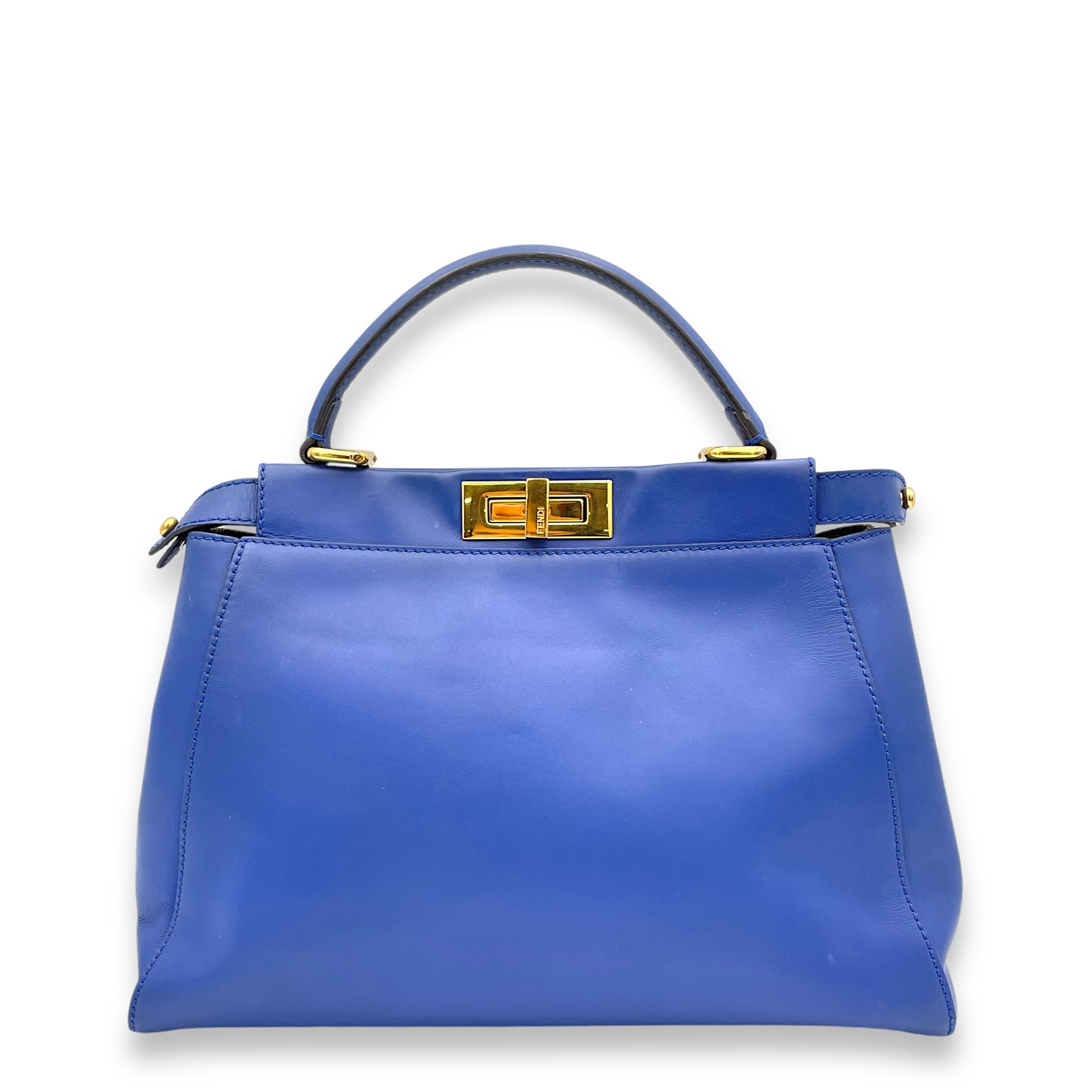 Peekaboo Medium Blue Top Handle Bag in Calfskin Gold hardware