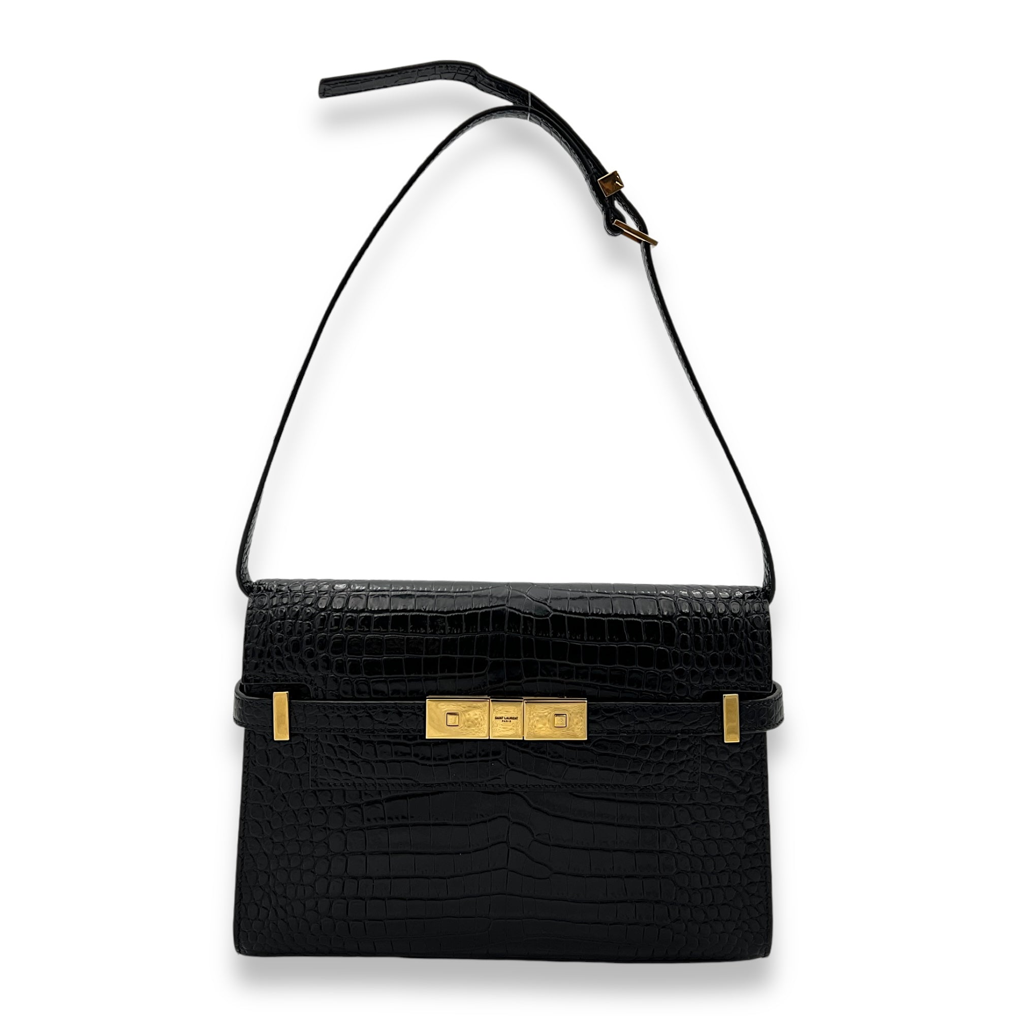 Manhattan Shoulder Bag Black in Crocodile Embossed Calfskin Gold hard