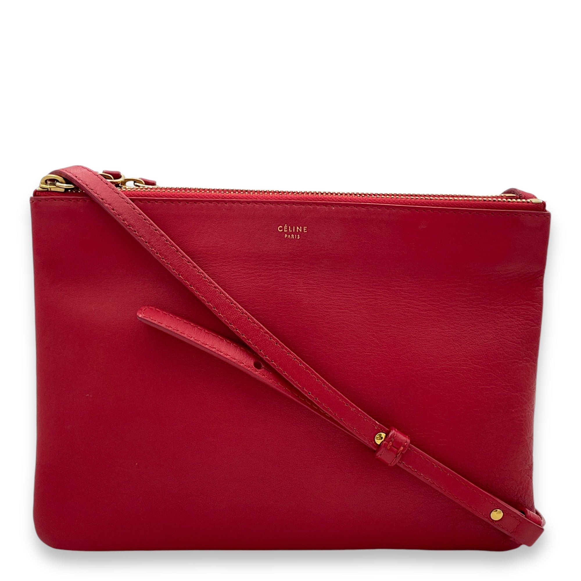 Trio Large Red Crossbody Bag in Lambskin Gold hardware