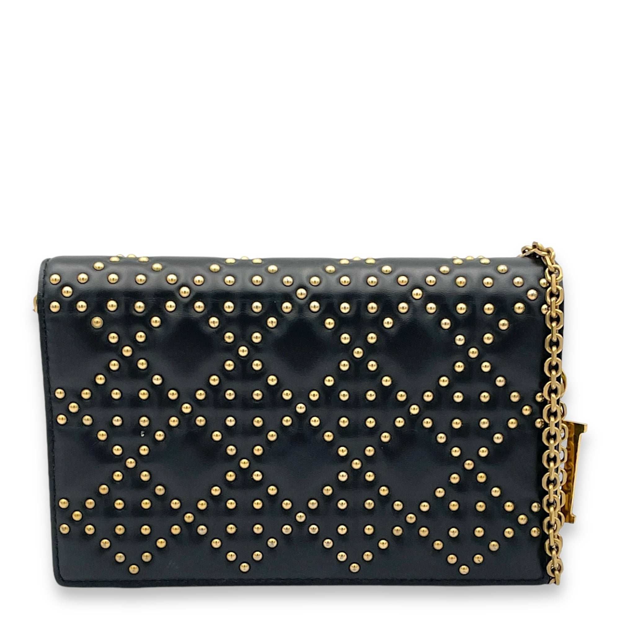 Christian Dior Studded Black Wallet On Chain in Lambskin Gold hardware Singapore