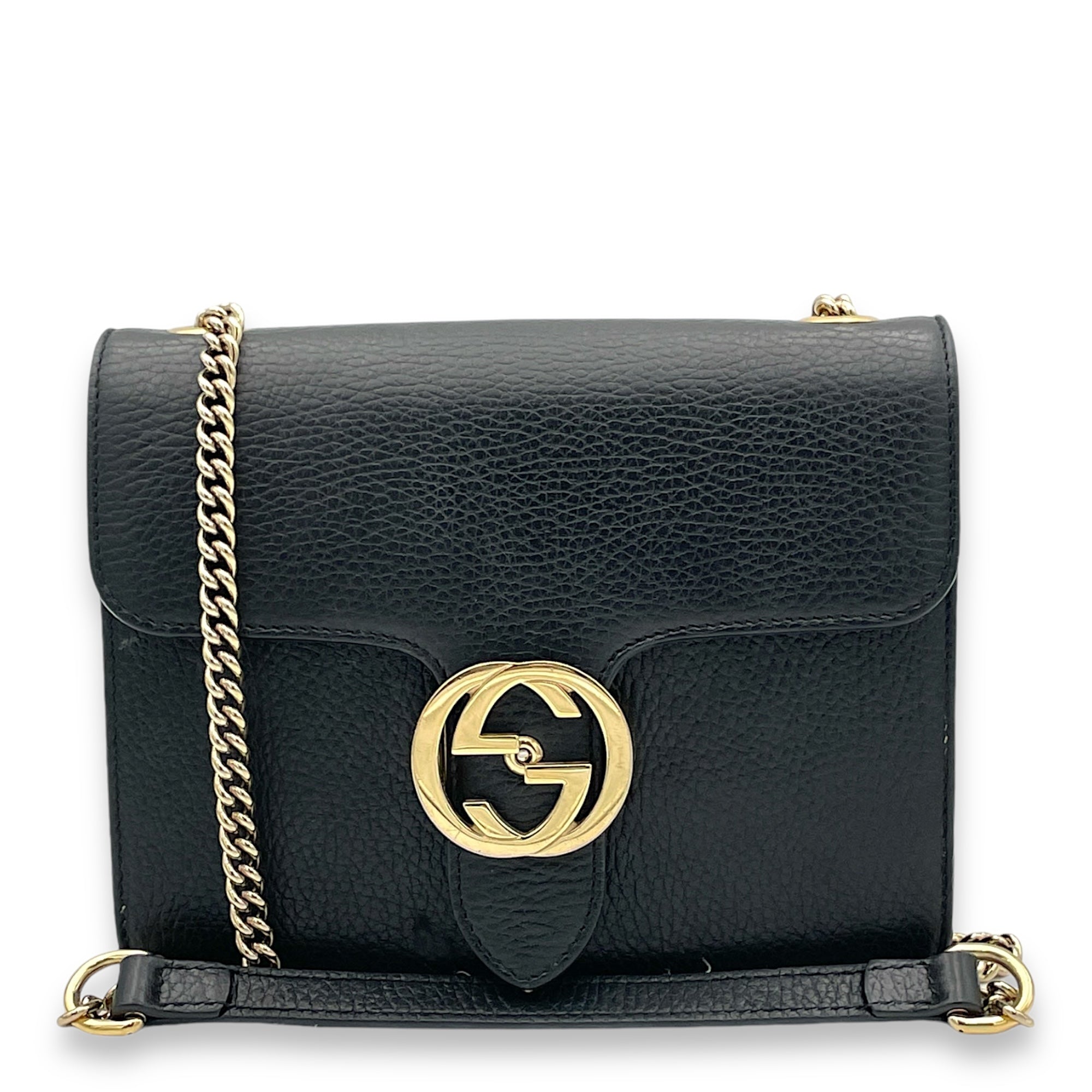 Gucci Interlocking G Small Black Crossbody Bag in Calfskin Gold hardware Singapore