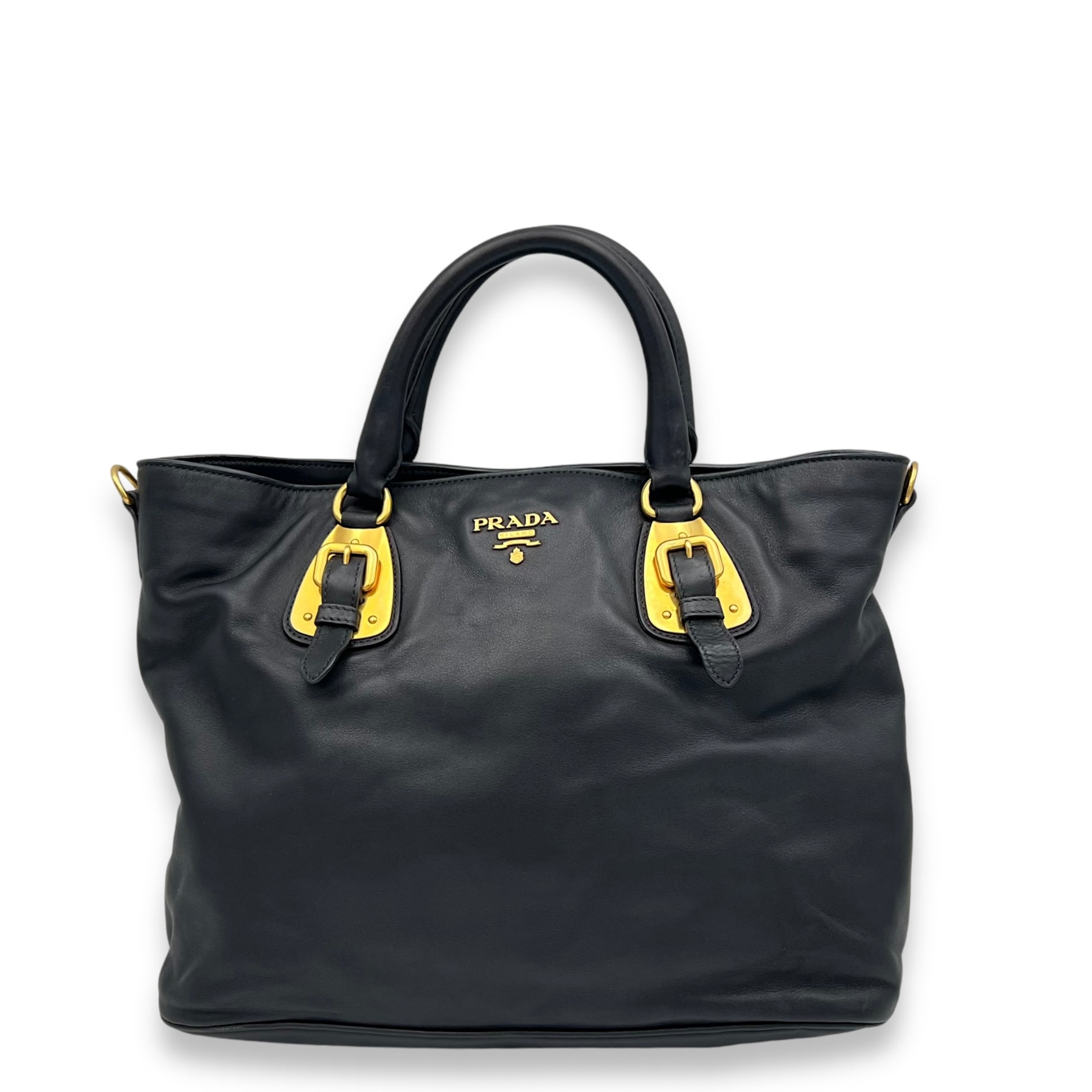 Prada Logo Black Top Handle Bag in Calfskin Gold hardware Singapore