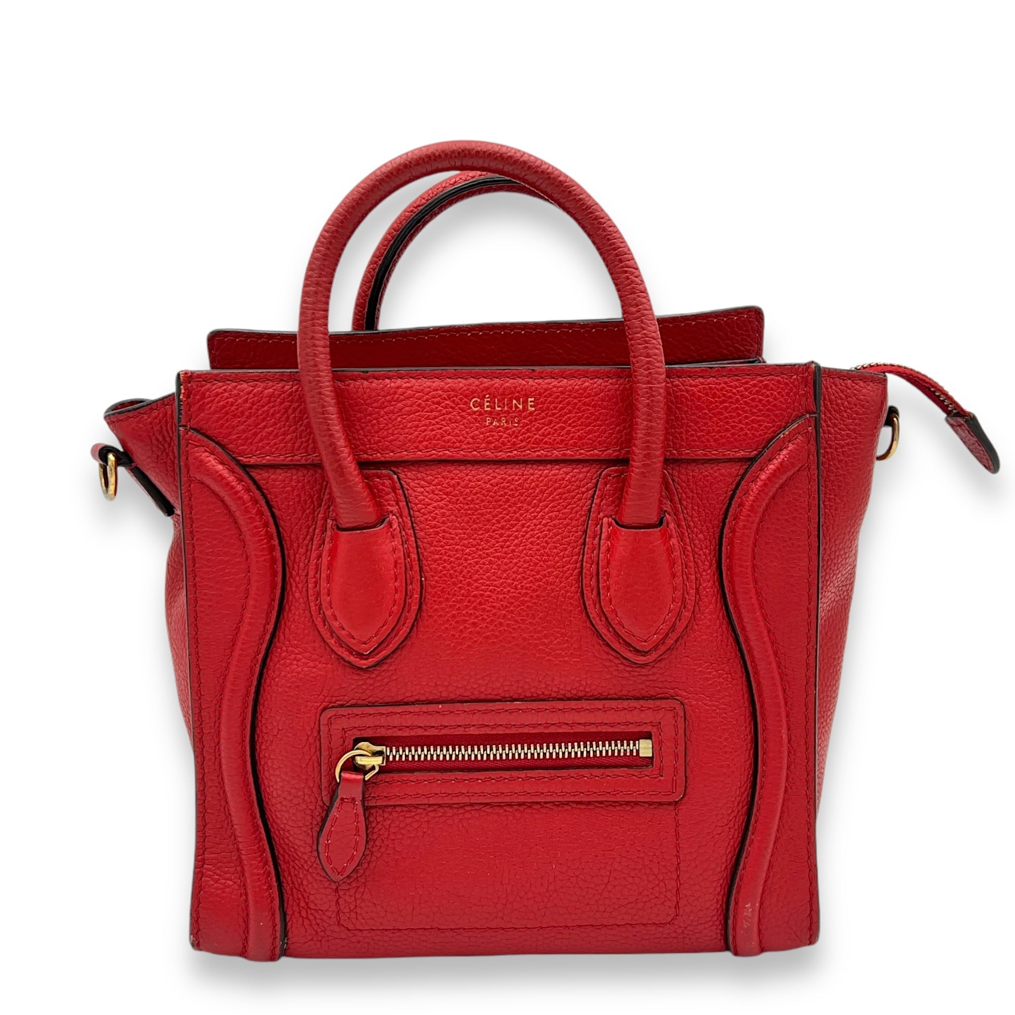 Luggage Crossbody Bag Nano Red in Calfskin Gold hardware