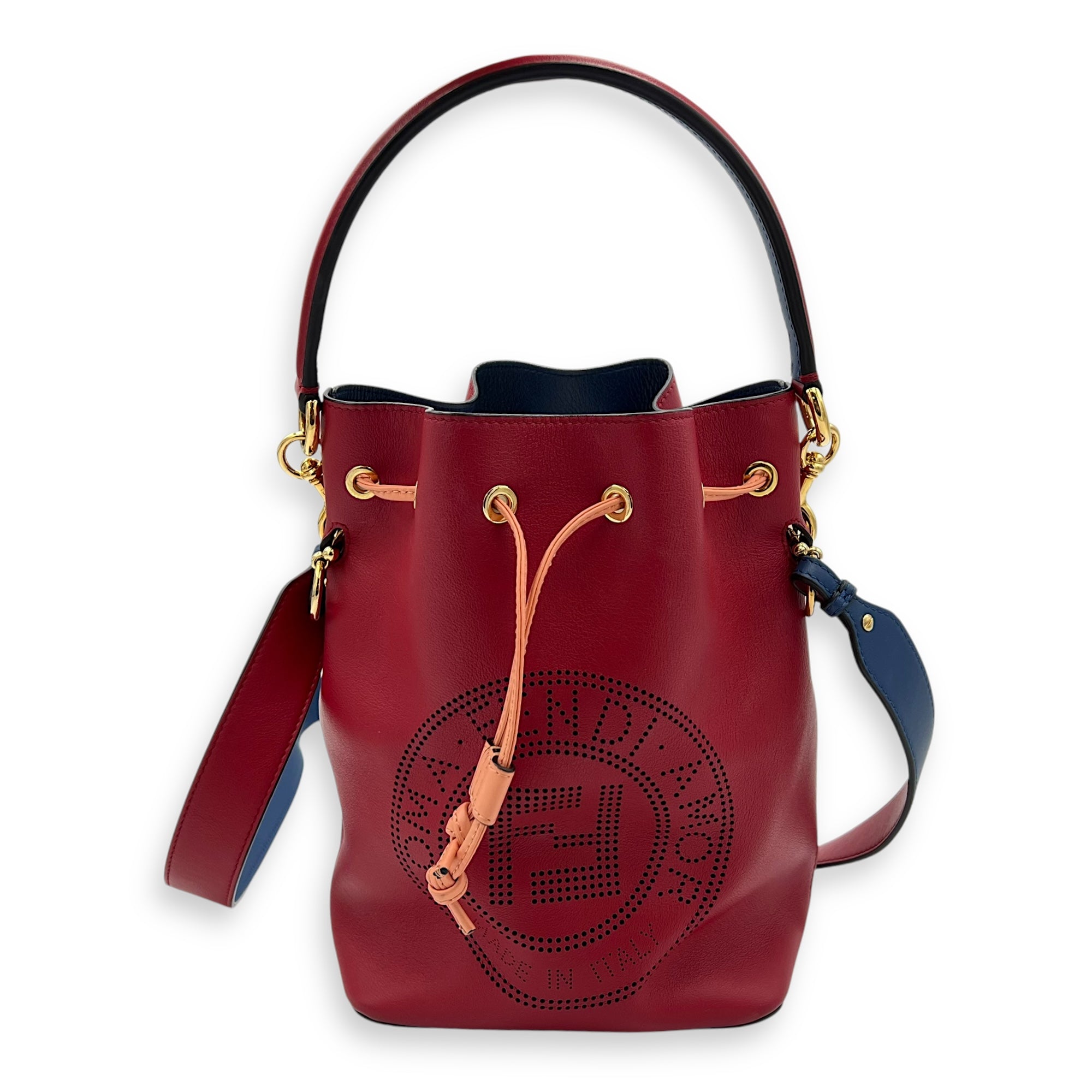 ◆FENDI 最新作◆Mon Tresor レザーバケットバッグ/Red◆ Fendi - Mon Tresor Red Logo Embossed Mini Bucket Bag
