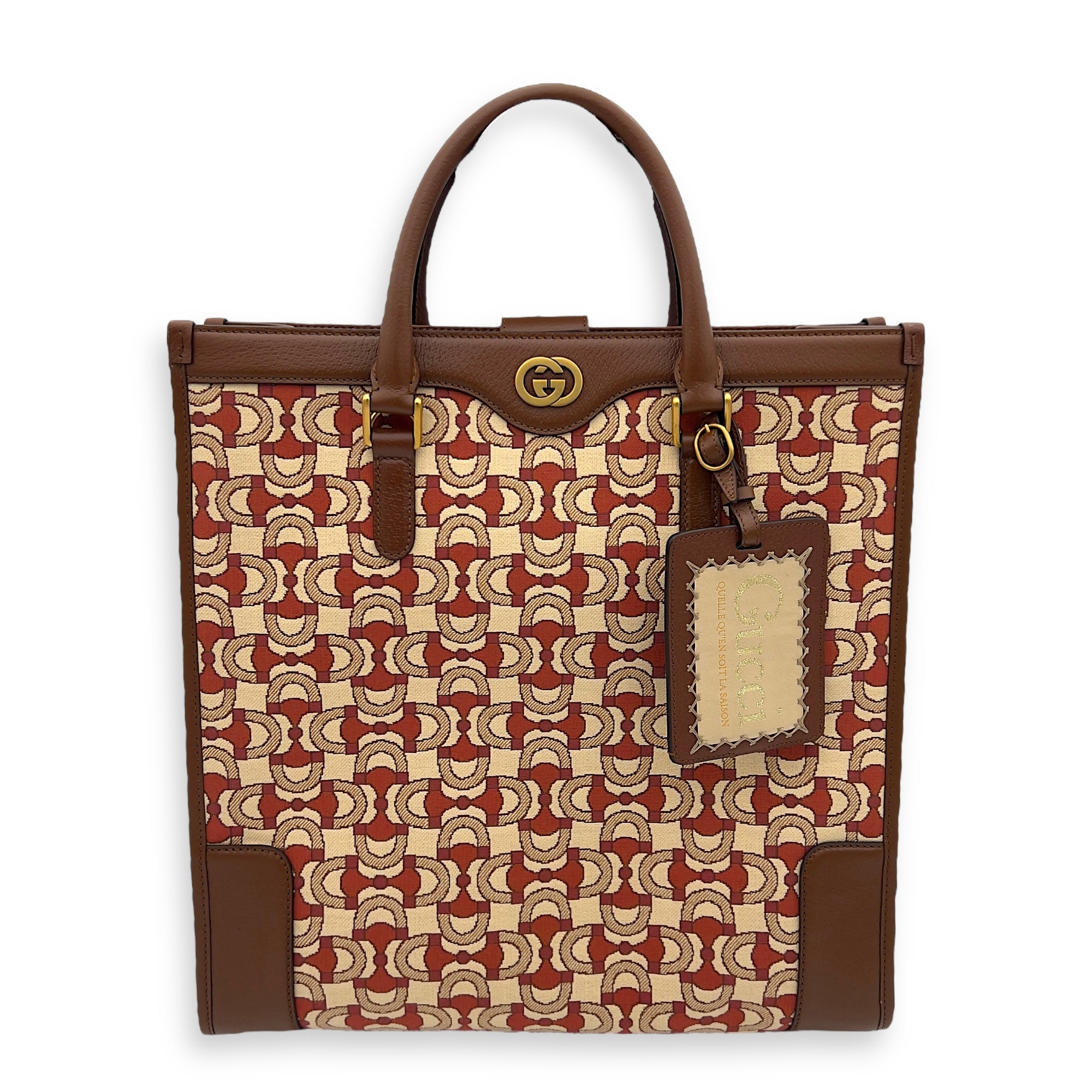 Gucci Interlocking G Red Tote Bag in Jacquard, Gold hardware_1