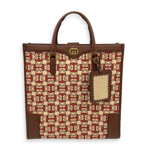 Gucci Interlocking G Red Tote Bag in Jacquard, Gold hardware_1