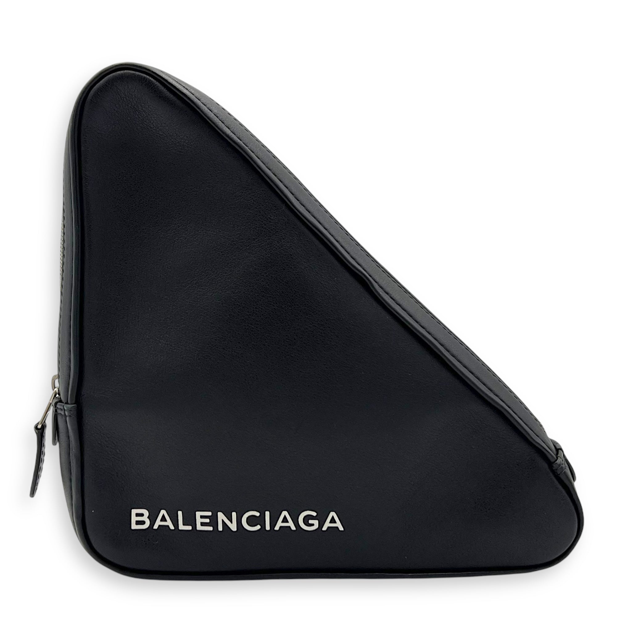 Balenciaga Logo Pouch Black in Calfskin, Silver hardware_1
