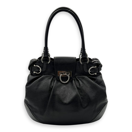 Salvatore Ferragamo Gancini Tote Bag Black in Calfskin, Silver hardware_1
