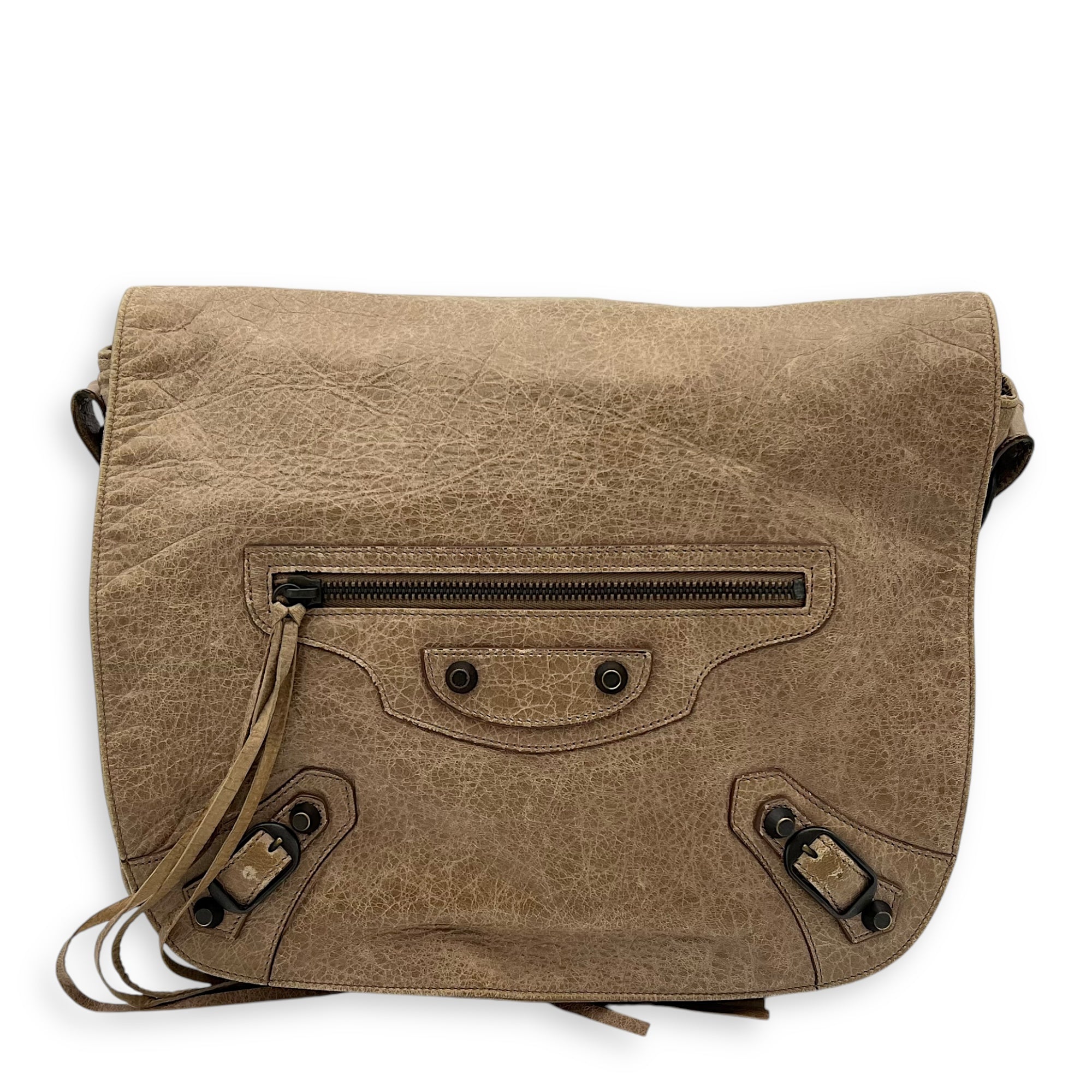 Balenciaga City Crossbody Bag Brown in Distressed Leather, Gunmetal hardware_1
