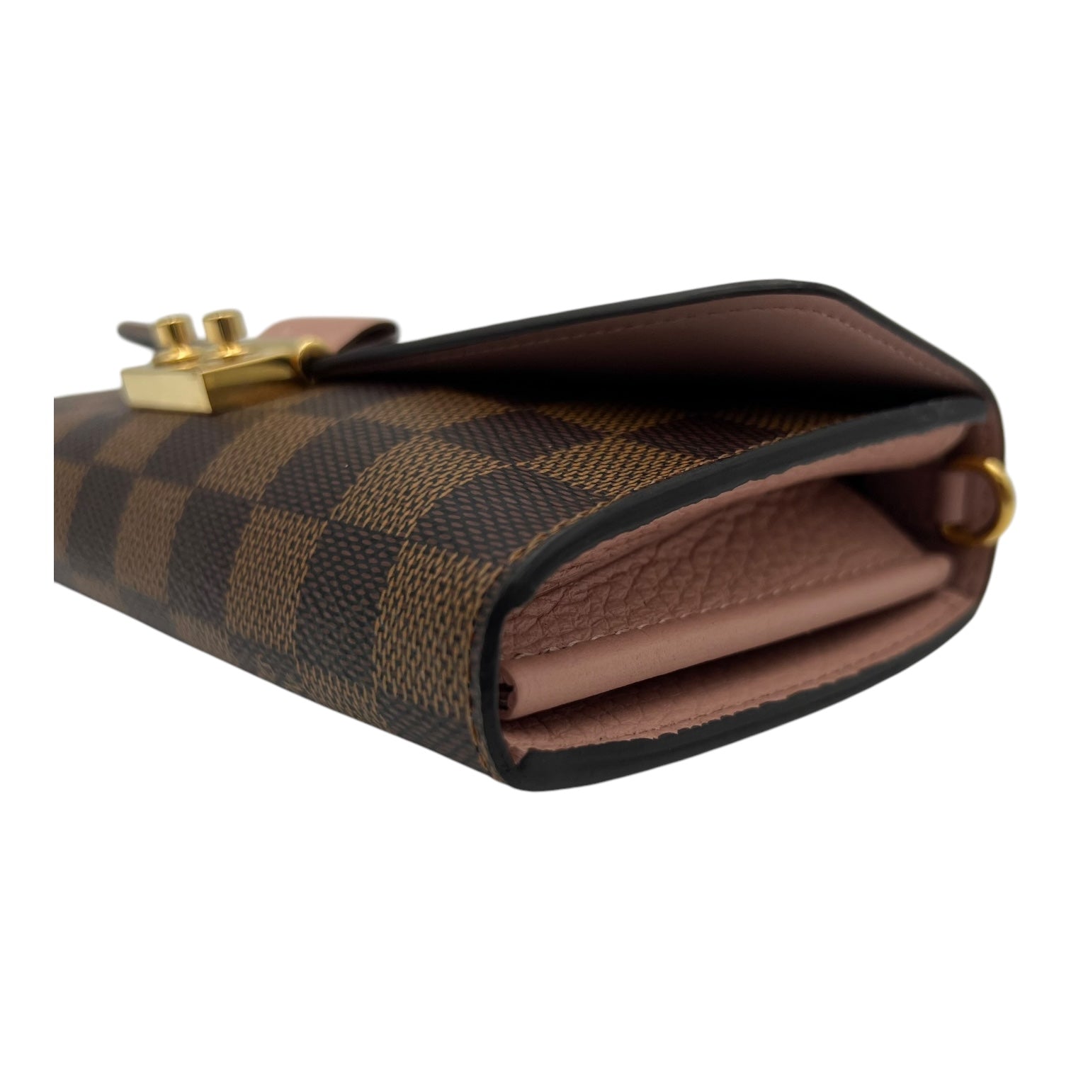 Louis Vuitton Croisette Wallet On Chain Damier Ebene in Coated Canvas, Gold hardware_10