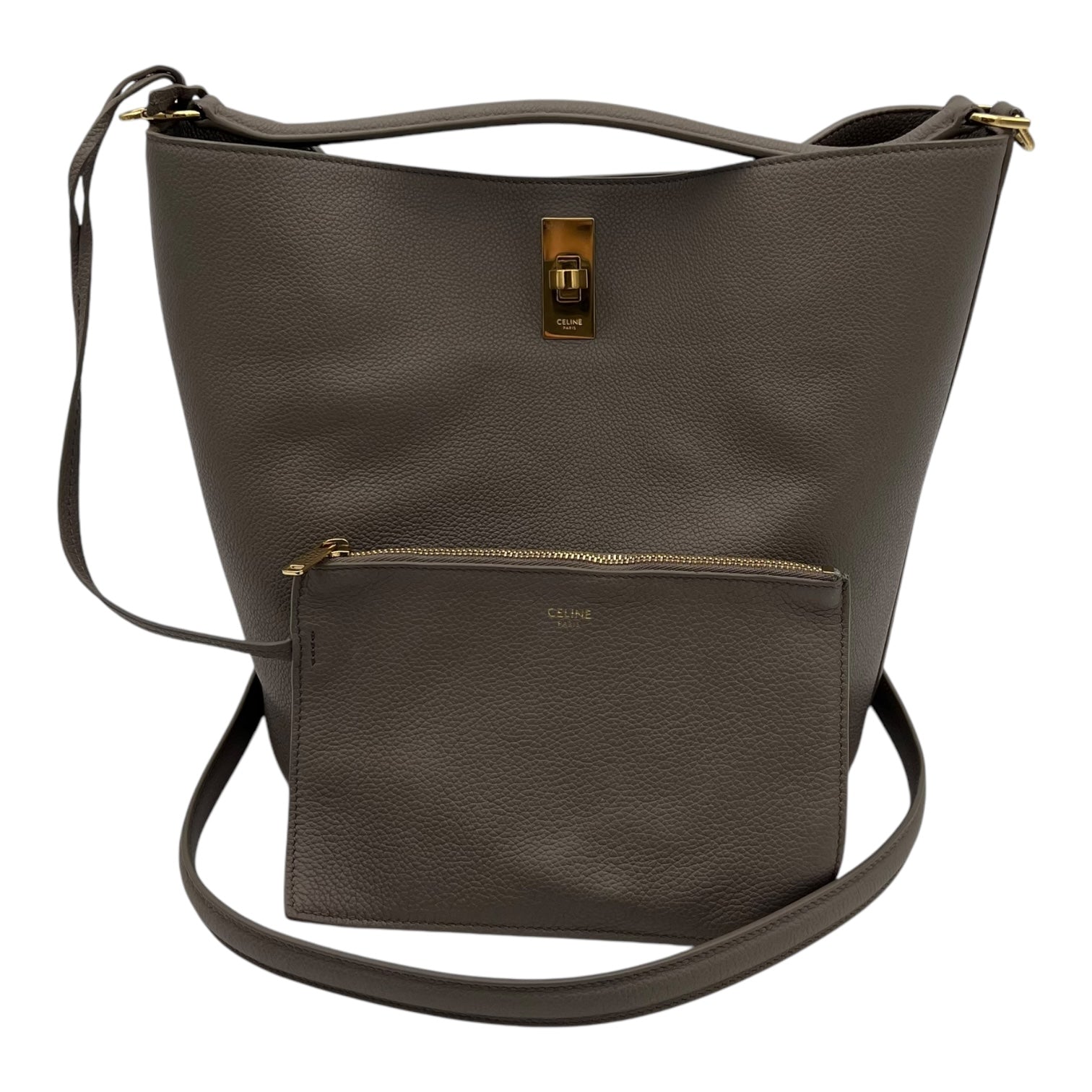 Celine Bucket 16 Brown Top Handle Bag in Calfskin, Gold hardware_11