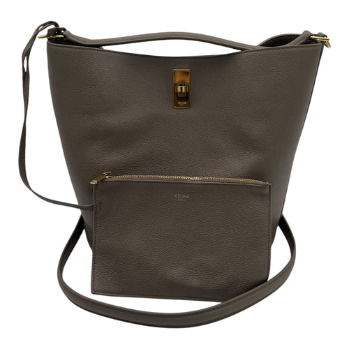 Celine Bucket 16 Brown Top Handle Bag in Calfskin, Gold hardware_11
