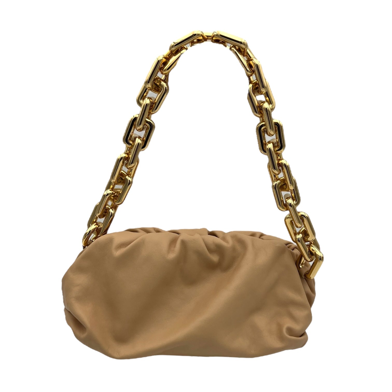 Bottega Veneta Chain Pouch Shoulder Bag Beige in Lambskin, Gold hardware_9
