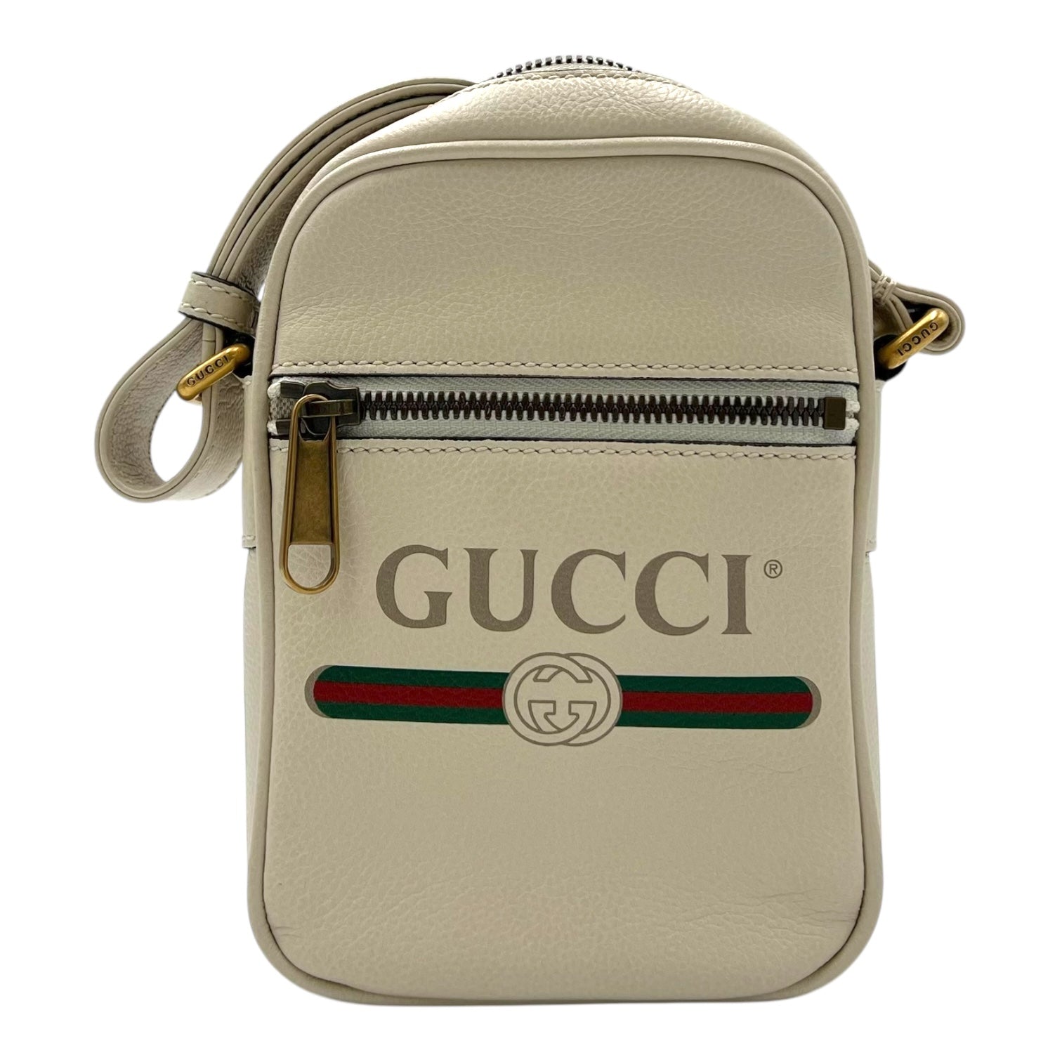 Gucci Logo Shoulder Bag White in Calfskin, Gold hardware Singapore