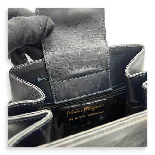 Salvatore Ferragamo Gancini Shoulder Bag Black in Calfskin, Gold hardware_13