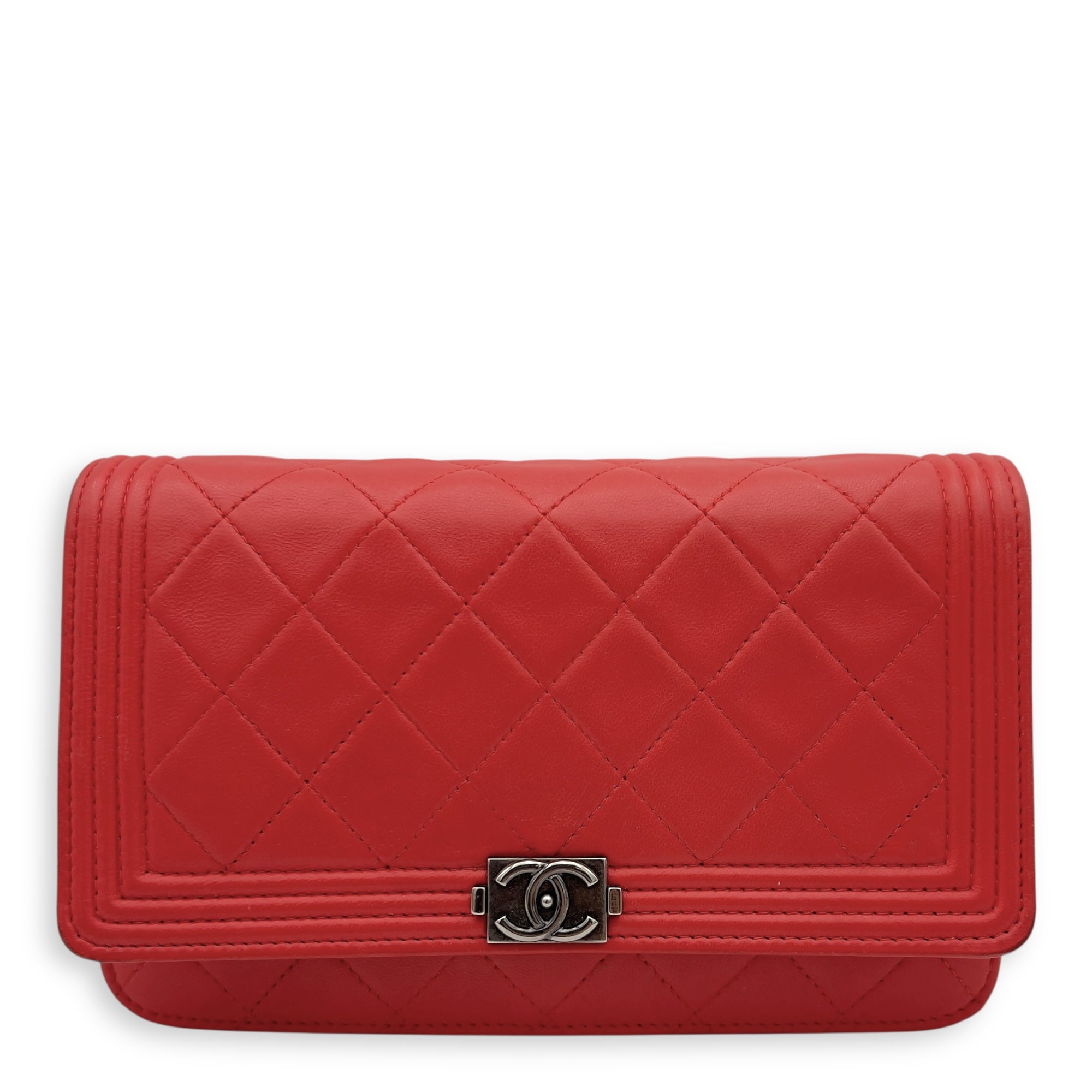 Chanel Boy Wallet On Chain Red in Calfskin, Ruthenium hardware_1