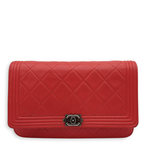 Chanel Boy Wallet On Chain Red in Calfskin, Ruthenium hardware_1