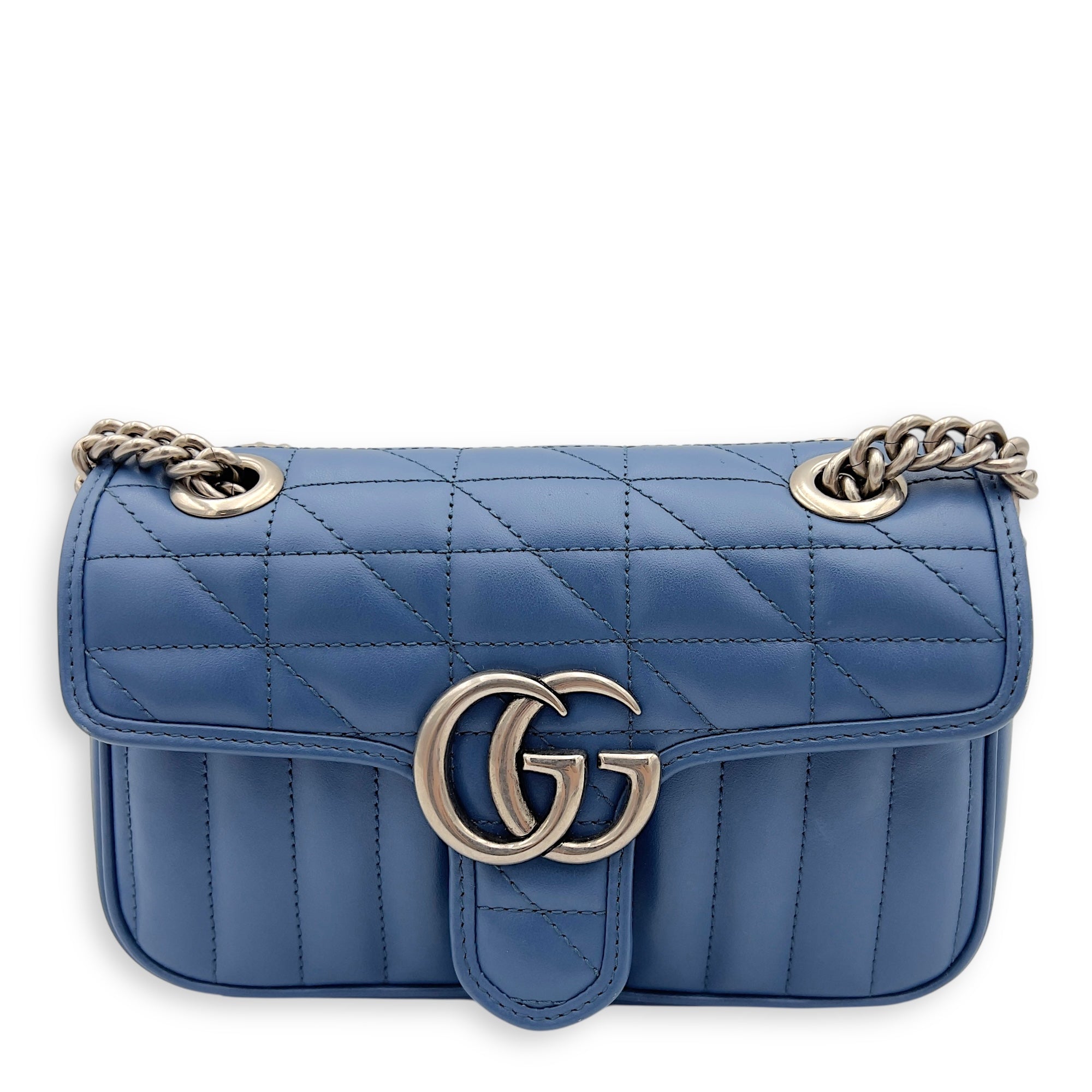 Gucci GG Marmont Shoulder Bag Blue in Calfskin, Ruthenium