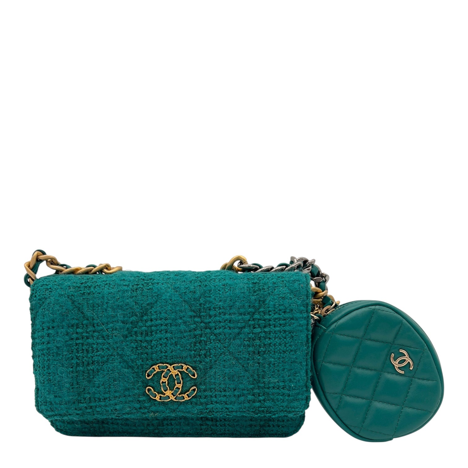 Chanel C19 Pouch Wallet On Chain in Tweed, Mixed hardware_1