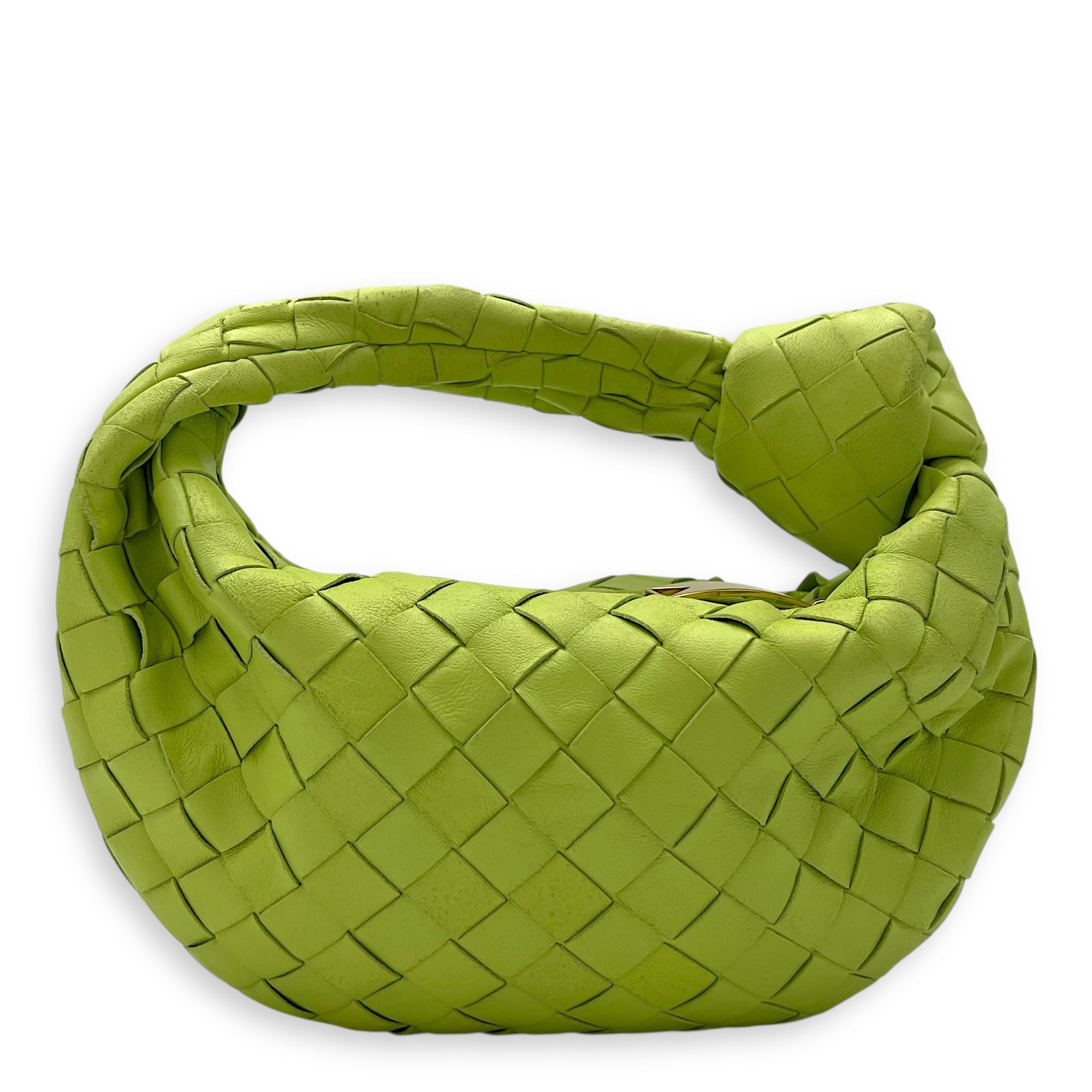Bottega Veneta Jodie Mini Green Top Handle Bag in Lambskin, Gold hardware_1