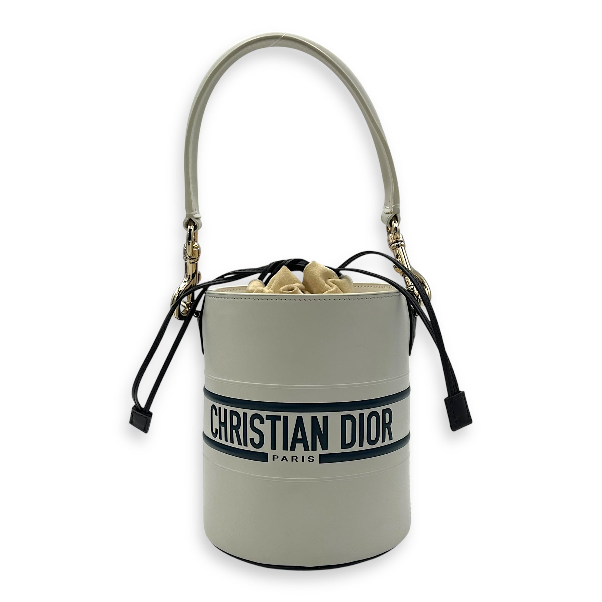 【ヴィンテージ】Rank:B☆Dior WHITE フラップ クロスバッグ Christian Dior Vibe Bucket Bag White in Calfskin, Gold