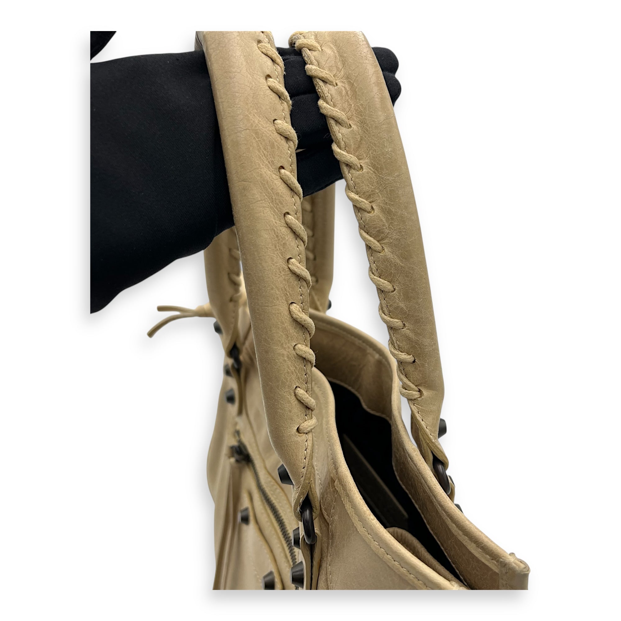 Balenciaga City Shopper Beige Tote Bag in Distressed Leather, Gunmetal hardware_19