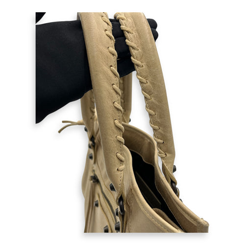 Balenciaga City Shopper Beige Tote Bag in Distressed Leather, Gunmetal hardware_19