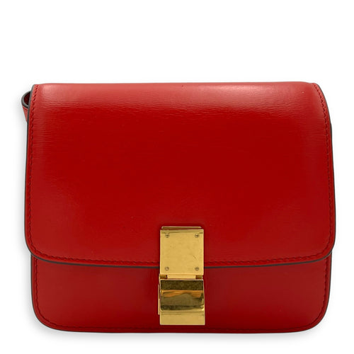 Celine Box Small Red Crossbody Bag in Calfskin, Gold hardware_1