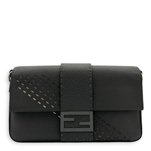 Fendi Baguette Crossbody Bag Grey in Calfskin, Silver hardware_1
