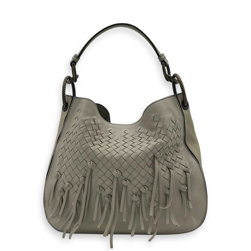 Bottega Veneta Intrecciato Shoulder Bag White in Lambskin, Gunmetal hardware_1