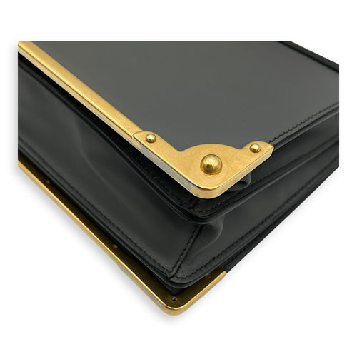 Prada Cahier Crossbody Bag Grey in Calfskin, Gold hardware_12