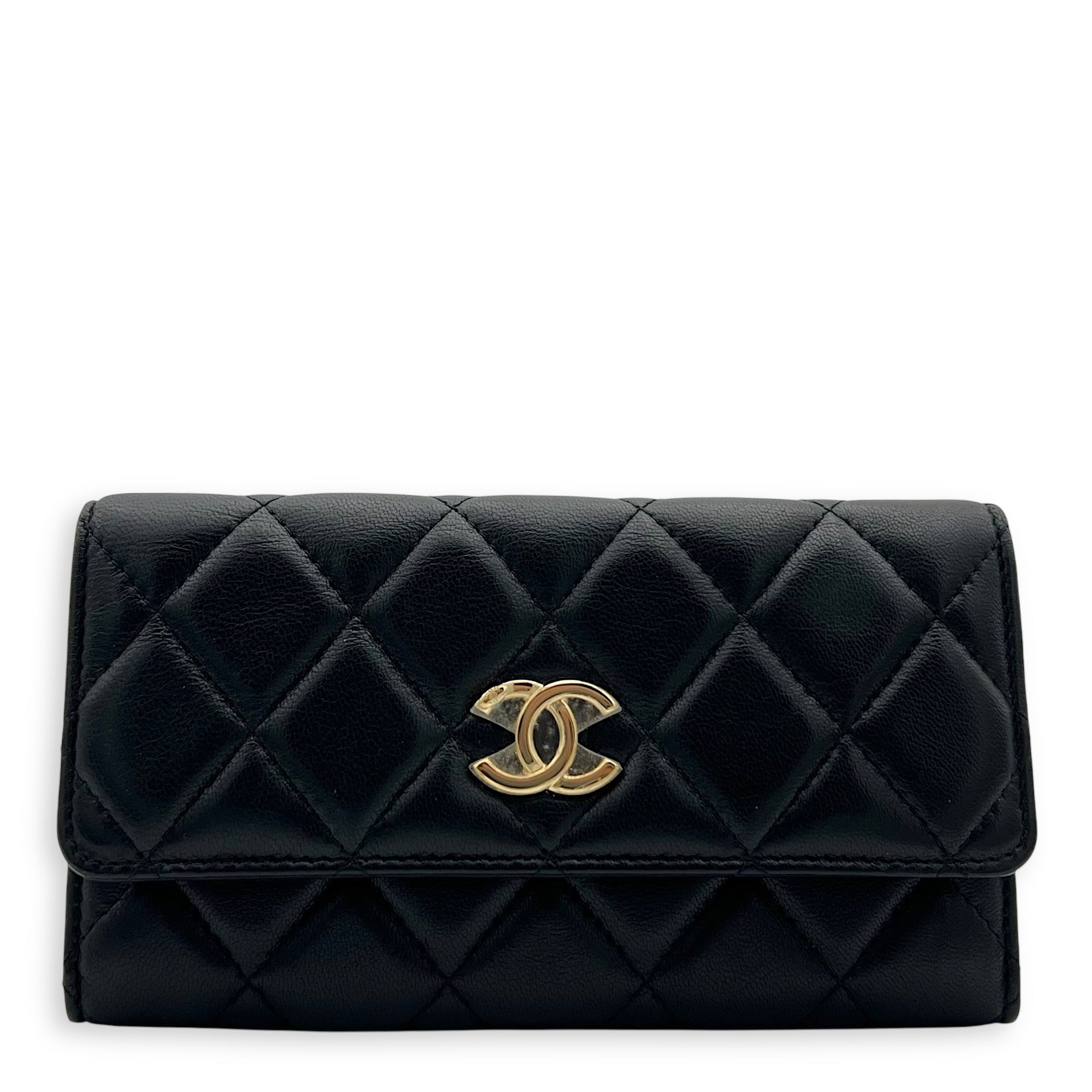 CC Wallet On Chain Black in Lambskin, Gold hardware