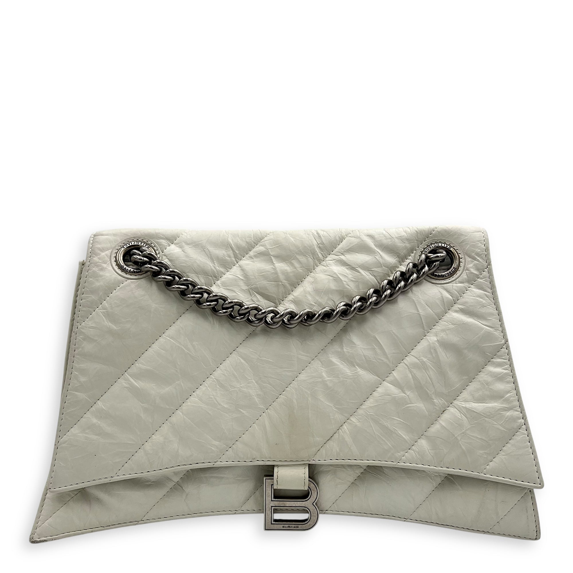 Balenciaga Crush Shoulder Bag White in Calfskin, Silver hardware